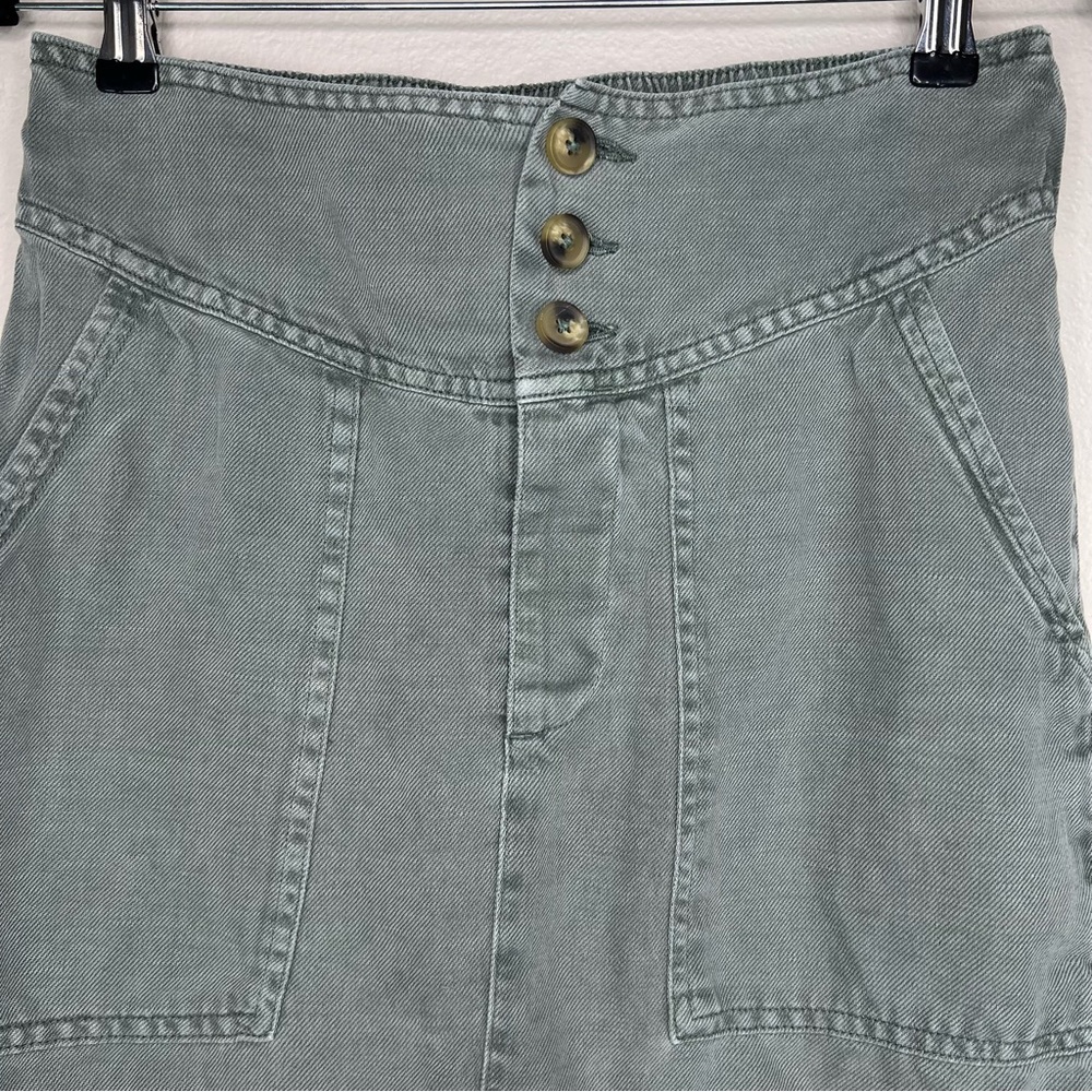 Aerie Washed Olive Green Linen & Lyocell Button Front Mini Skirt Sz S - Picture 3 of 13